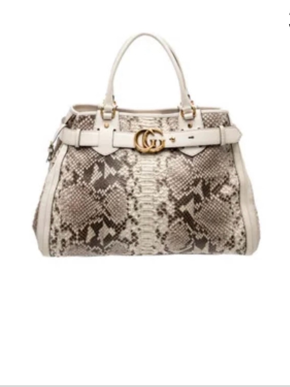 Gucci Ivory and Python-Print Satchel with Gold GG Accent